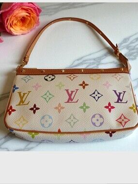 Authentic Louis Vuitton x Murakami Vintage Monogram Multi Studded Pochette W/COA